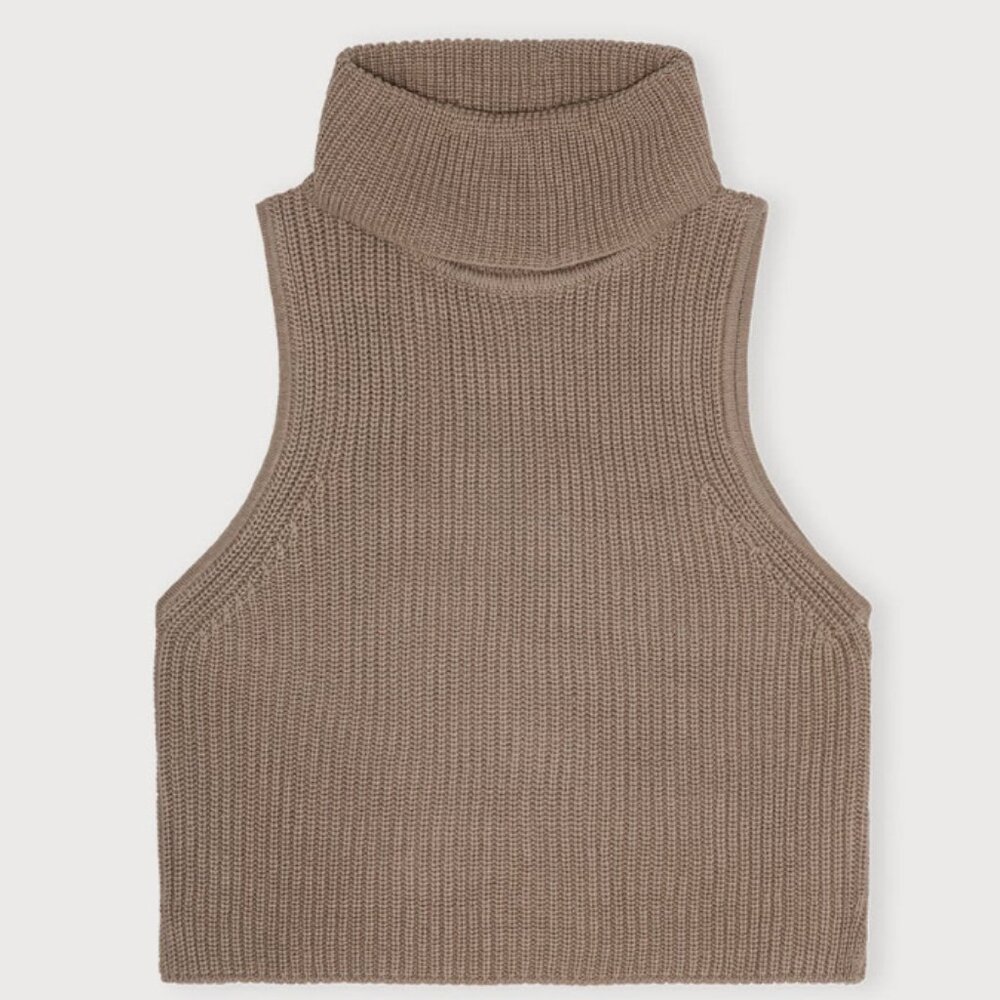 ORGANIC BASICS True Knit Sleeveless Turtleneck | Almond | Medium